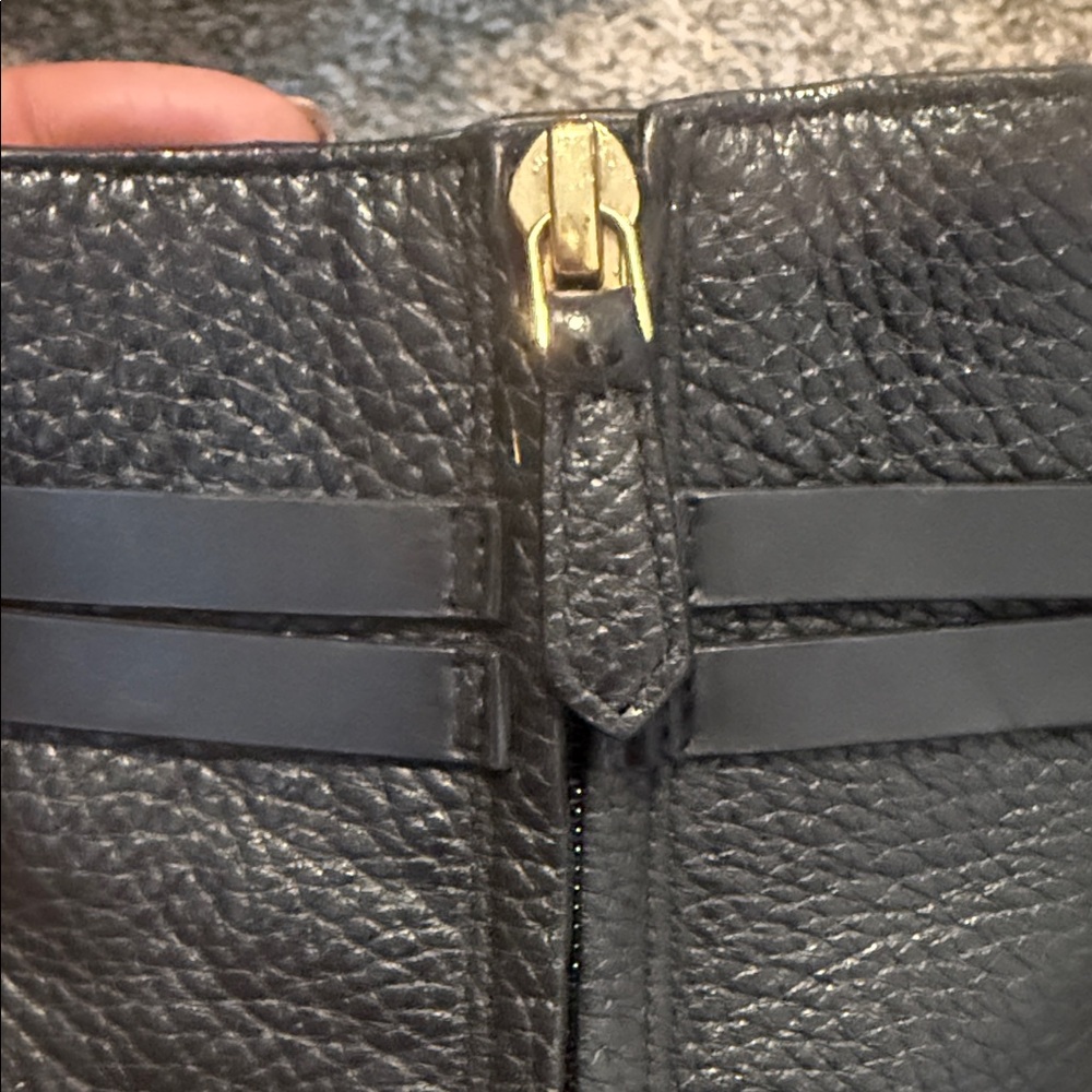 Tory Burch Black Leather Block Heel Ankle Boot with Logo Strap - Picture 5 of 7
